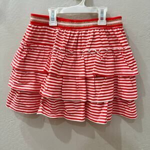 Mini Boden Red Stripe Tiered Ruffle Skort